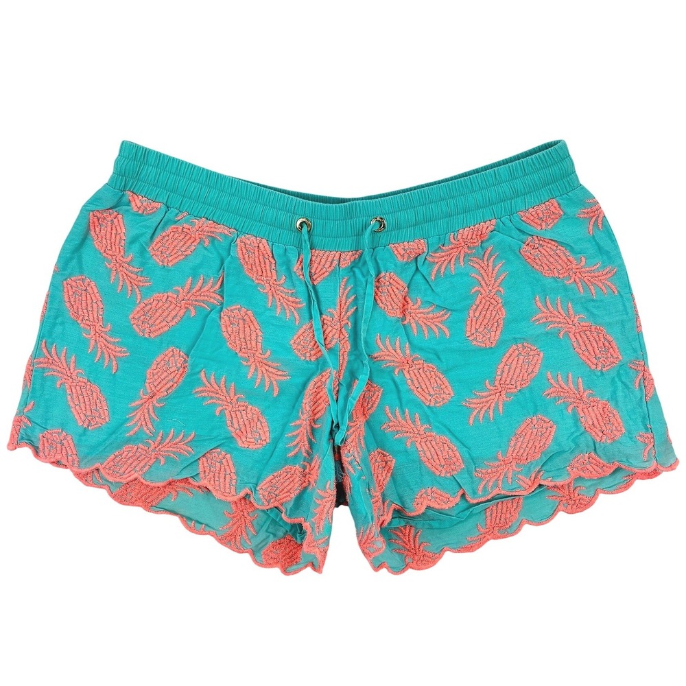 Lilly Pulitzer Lounge Shorts Women's XS Teal Pink Pineapple Embroidered Flaw